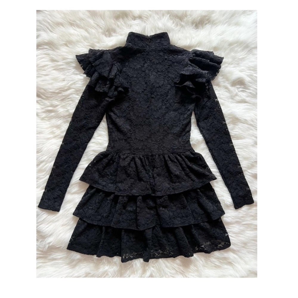 New! Caroline Constas Emily Lace Ruffle Mini Dress Long Sleeve in Black - Picture 10 of 12